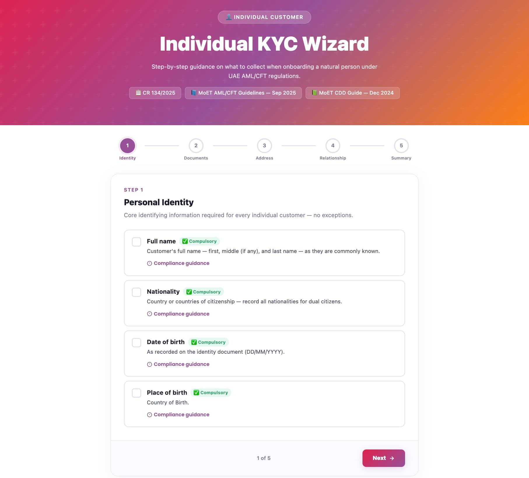 Individual KYC Compliance Tool - Interactive KYC Checklist for Natural Persons